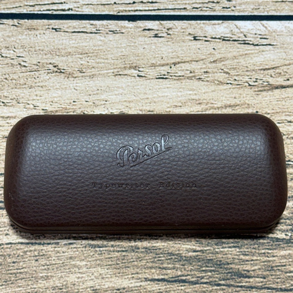 Persol Typewriter Edition Hard Eyeglasses Case Unisex OS Brown Pebbled Leather